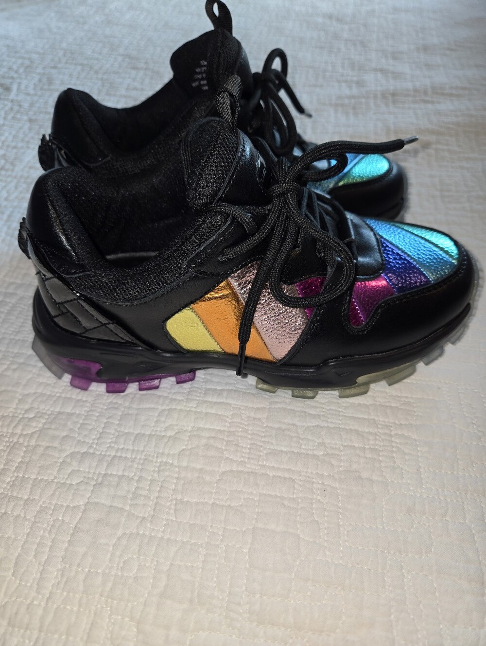 Kurt Geuger London Mini Lettie Eagle Kids Rainbow Accent Black Sneakers - Picture 3 of 9